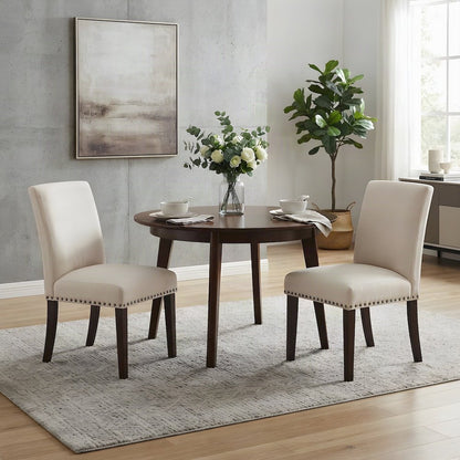 Upholstered Wood Farmhouse Dining Chairs with Barrel Back, Set of 2, Brown