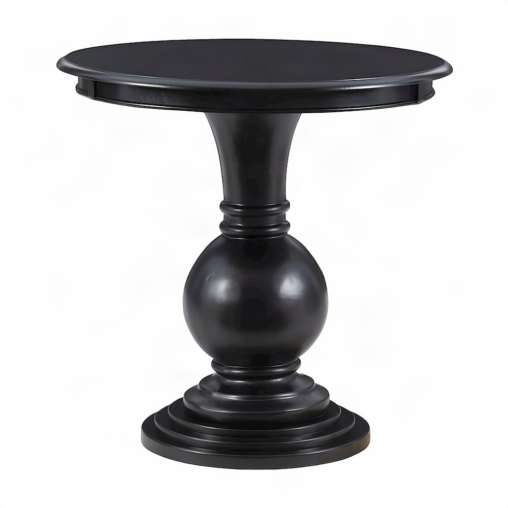 Round End Table with Turned Pedestal Base, Compact MDF Accent Side Table, Black