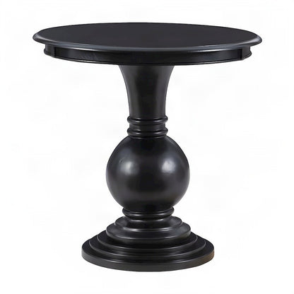 Round End Table with Turned Pedestal Base, Compact MDF Accent Side Table, Black