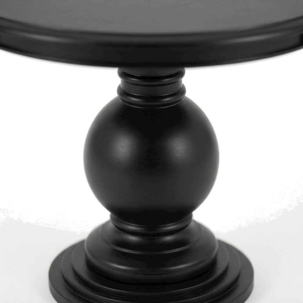 Round End Table with Turned Pedestal Base, Compact MDF Accent Side Table, Black