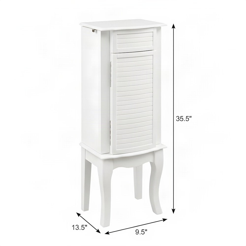 FurniFact Jewelry Armoire with Flip-Top Mirror and Felt Drawers, White