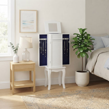 FurniFact Jewelry Armoire with Flip-Top Mirror and Felt Drawers, White
