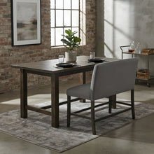Upholstered Counter Height Dining Bench with Back and Nail Head Trim, Grey