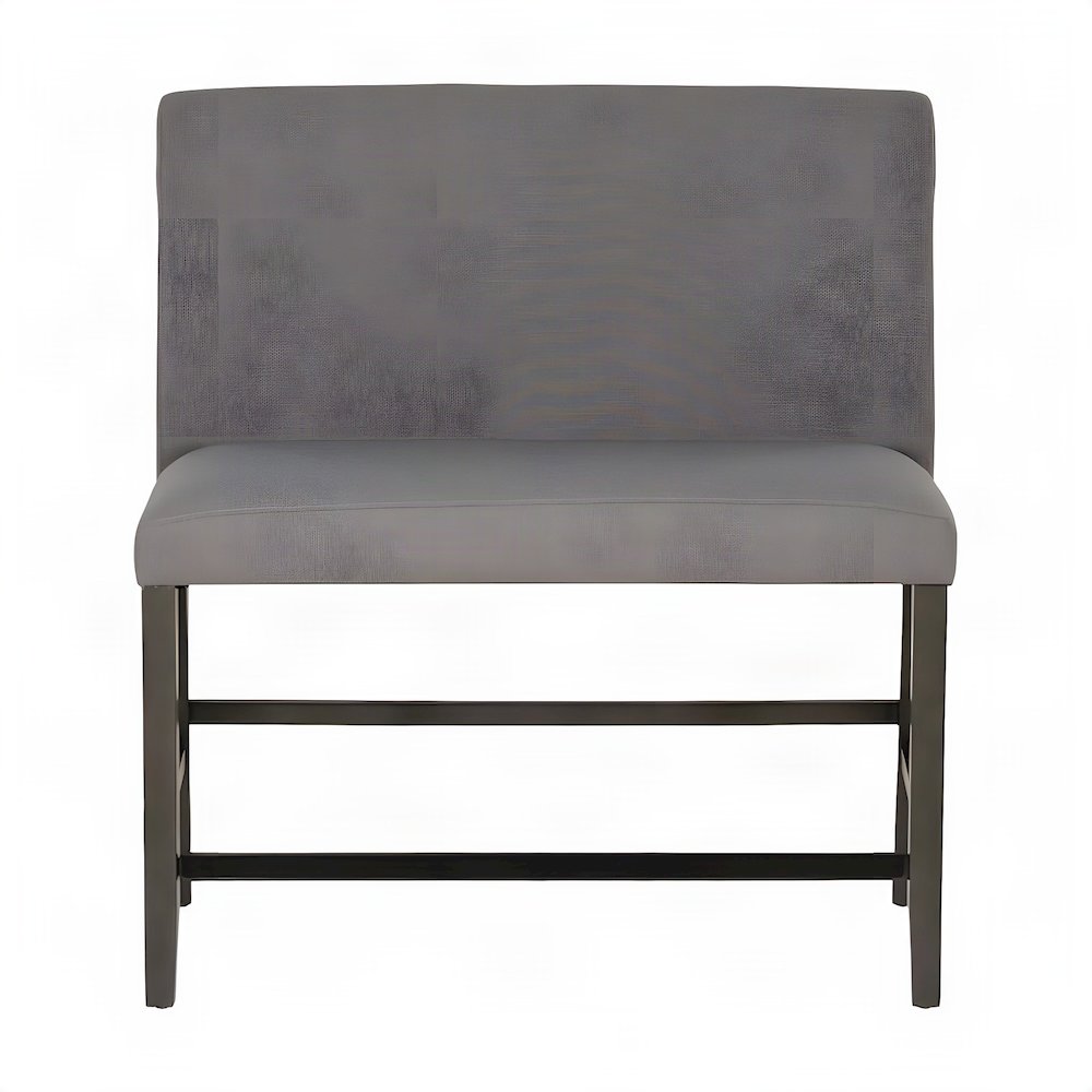 Upholstered Counter Height Dining Bench with Back and Nail Head Trim, Grey
