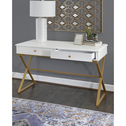 Two-Drawer Campaign Desk, White