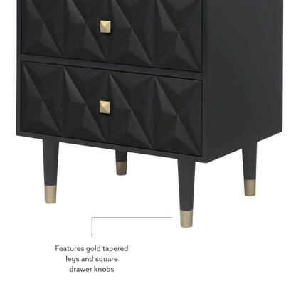 Two Drawer Geo Texture Nightstand Black