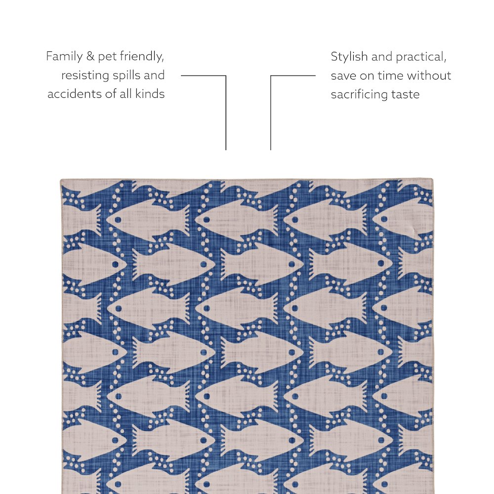 Washable Seabourne Ivory/Blue 3x5, Rug