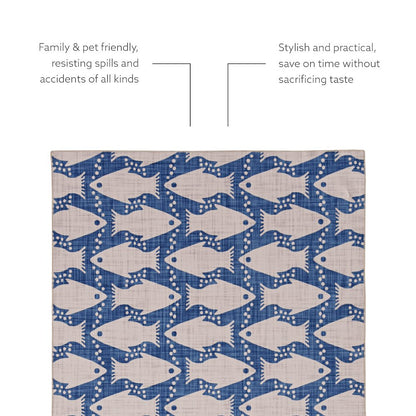 Washable Seabourne Ivory/Blue 3x5, Rug