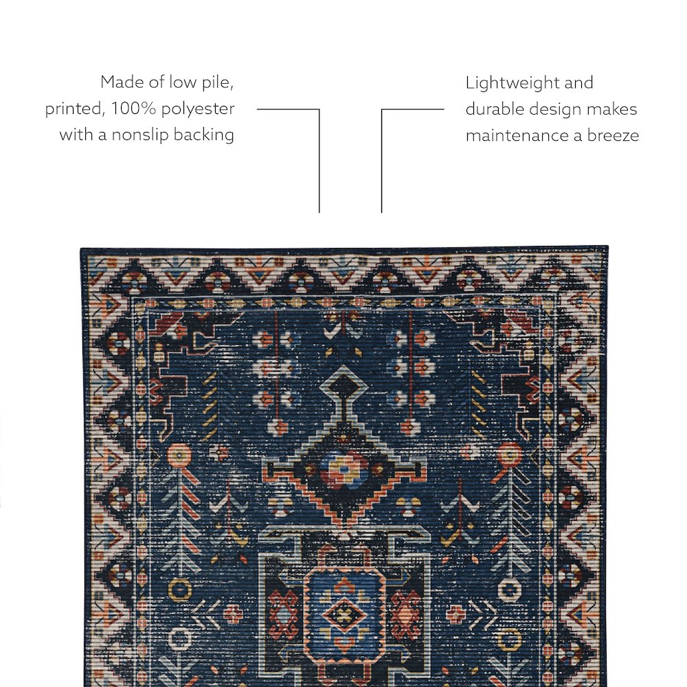 Washable Larson Navy/Ivory 2x8, Rug
