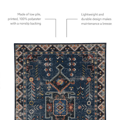Washable Larson Navy/Ivory 2x8, Rug