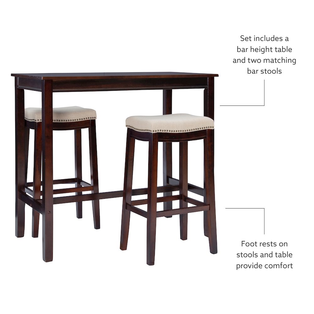 Claridge 3Pc Bar Set Walnut Linen
