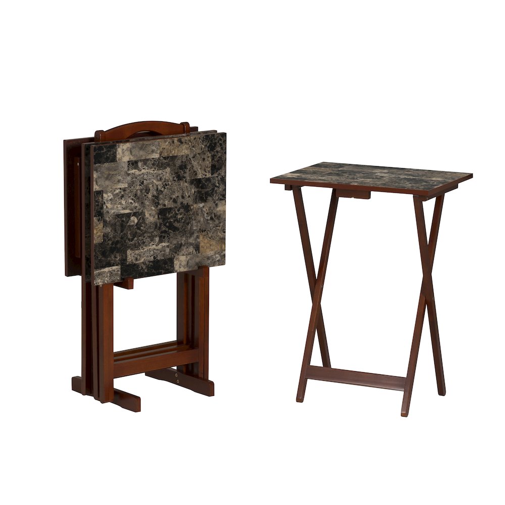 Tray Table Set Faux Marble -Brown