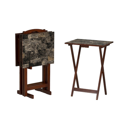 Tray Table Set Faux Marble -Brown