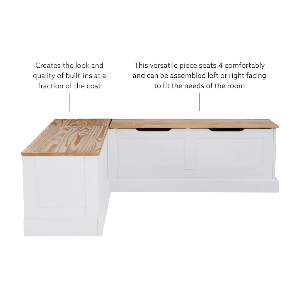 Tobin Backless Two Tone Breakfast Nook, Natural And White