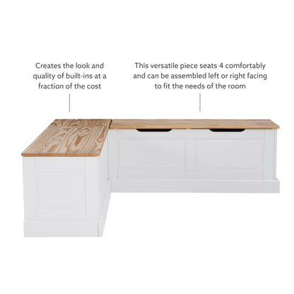 Tobin Backless Two Tone Breakfast Nook, Natural And White