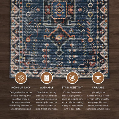 Washable Larson Navy/Ivory 2x3, Rug