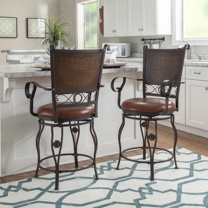 Big & Tall Copper Stamped Back Counter Stool with Arms