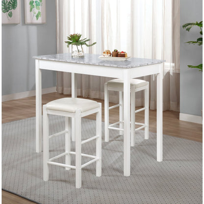 Lancer 3 Piece Tavern Set, White Faux Marble