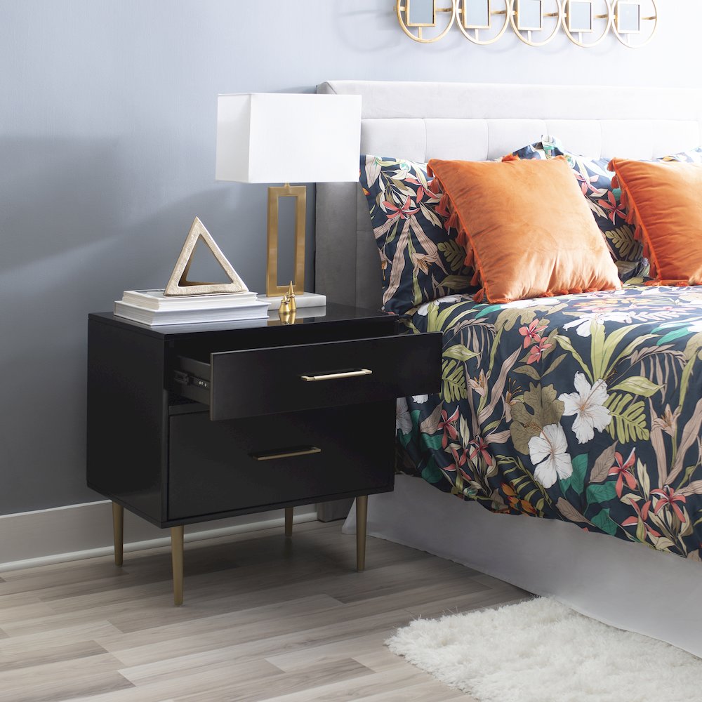 Gloria Two Drawer Night Stand Black