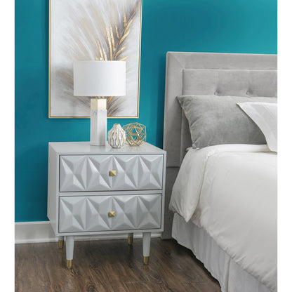 Two Drawer Geo Texture Nightstand Grey
