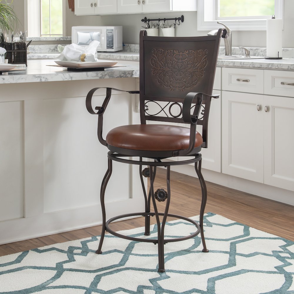 Big & Tall Copper Stamped Back Counter Stool with Arms