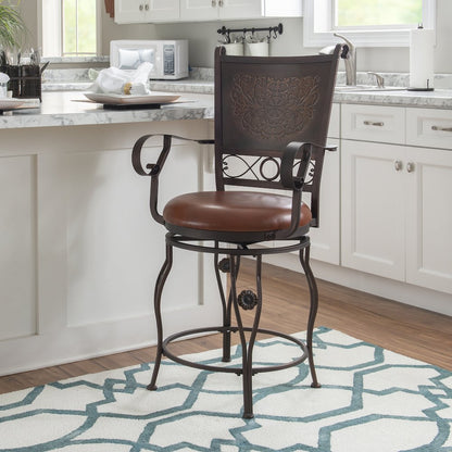 Big & Tall Copper Stamped Back Counter Stool with Arms