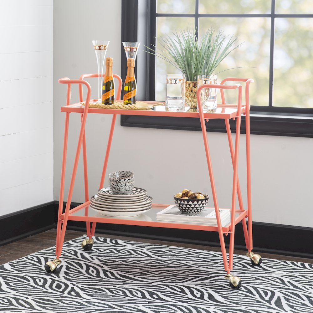 Coral Mid-Century Bar Cart