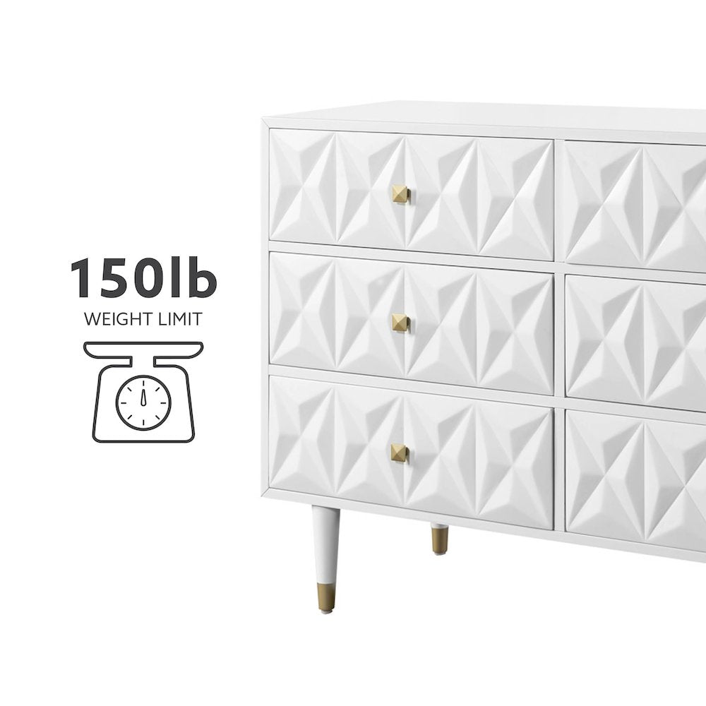 Six Drawer Geo Texture Dresser White