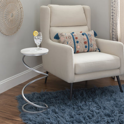 Rian Spiral Drink Table Silver White Marble