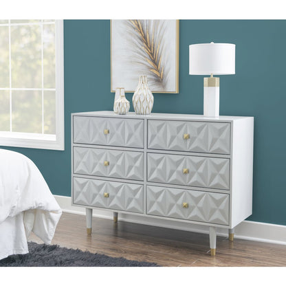 Six Drawer Geo Texture Dresser Grey
