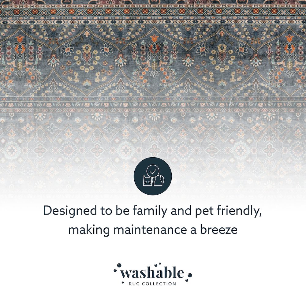 Washable Grant Teal/Ivory 3x5, Rug