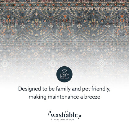 Washable Grant Teal/Ivory 3x5, Rug