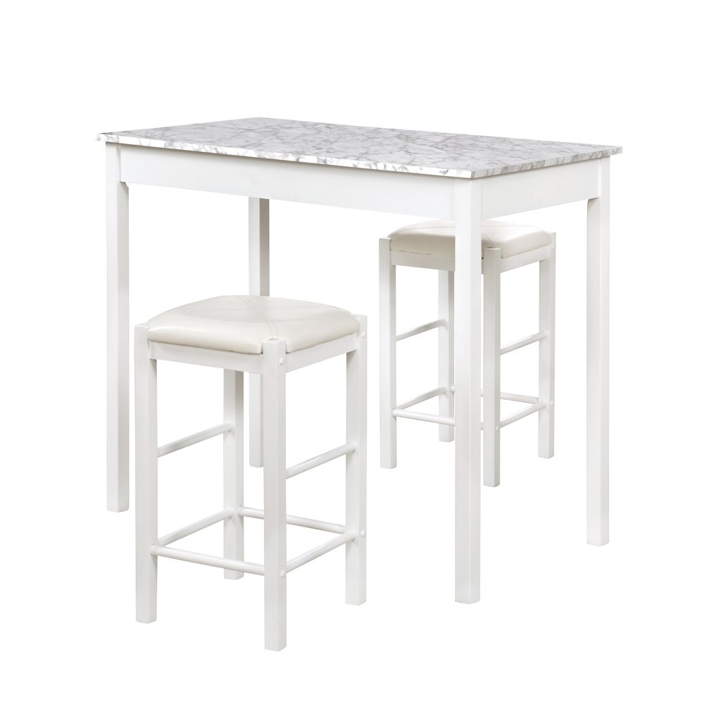 Lancer 3 Piece Tavern Set, White Faux Marble