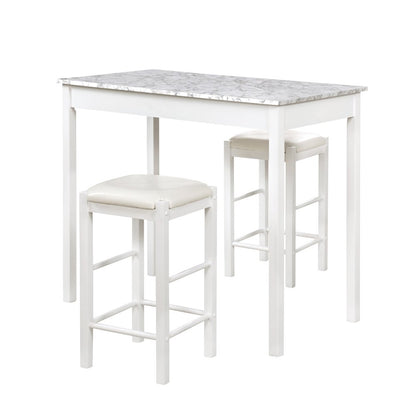 Lancer 3 Piece Tavern Set, White Faux Marble