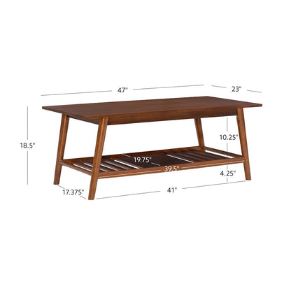 Charlotte Coffee Table With Shelf, Walnut Brown