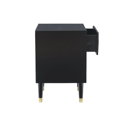 Two Drawer Geo Texture Nightstand Black