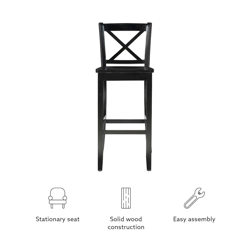Black 30 In X Back Bar Stool