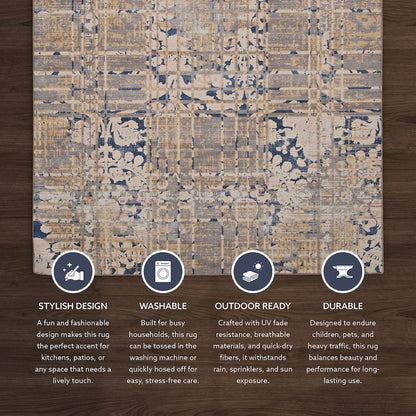 Outdoor Washable Ocala Navy & Sand 2' X 3', Rug