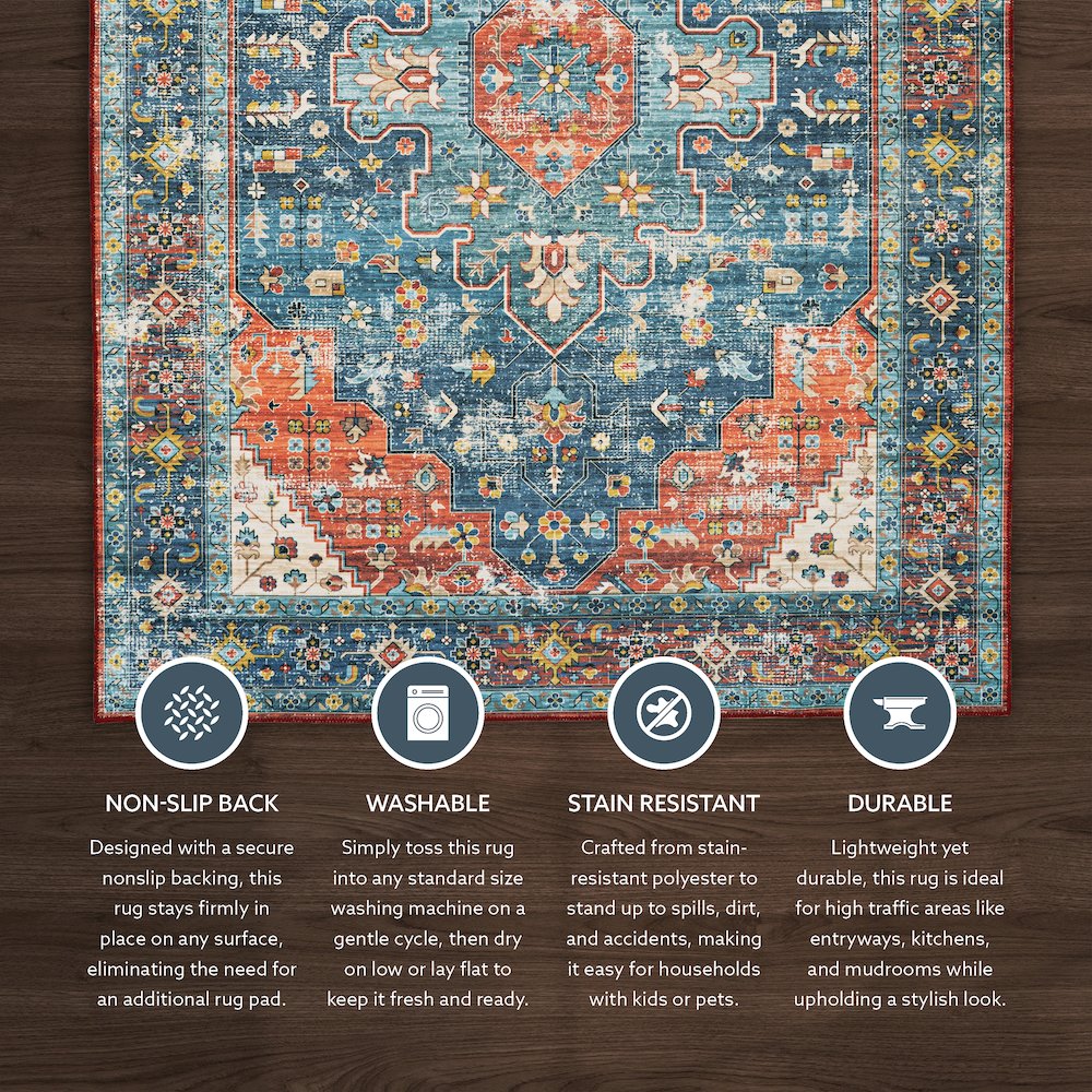 Washable Markum Teal/Rust 5x7, Rug