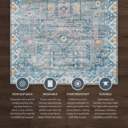 Washable Barron Grey/Green 2x8, Rug
