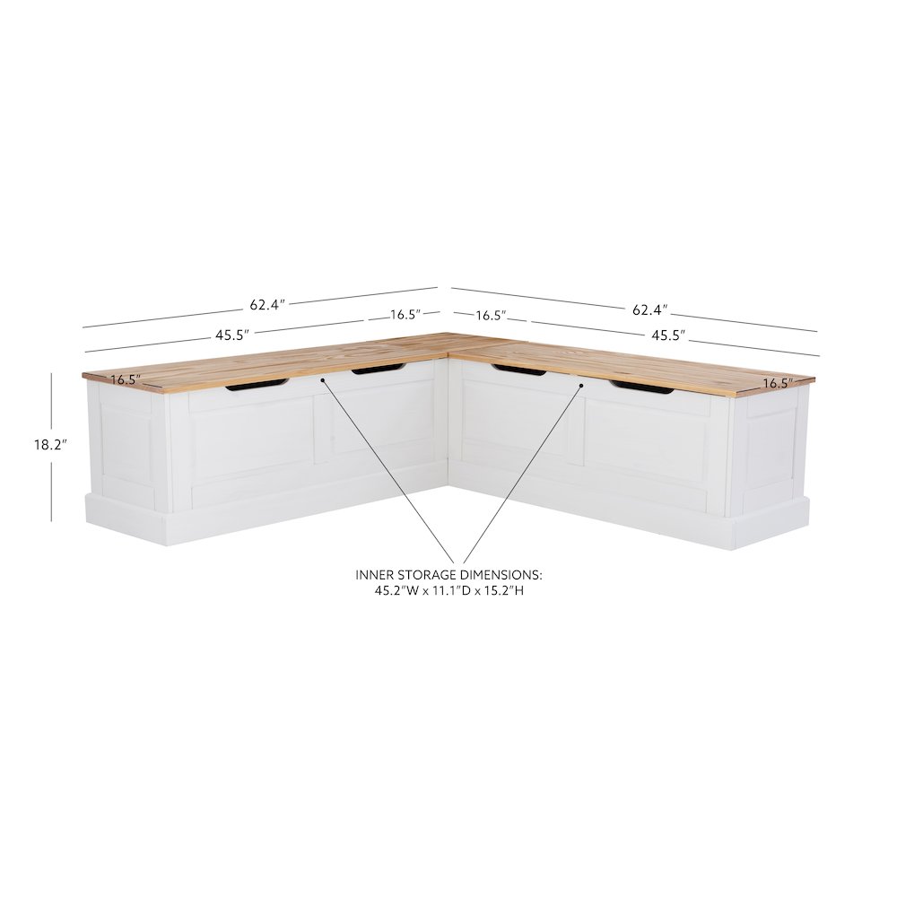 Tobin Backless Two Tone Breakfast Nook, Natural And White