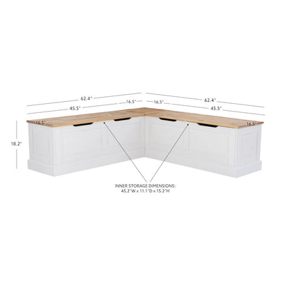Tobin Backless Two Tone Breakfast Nook, Natural And White