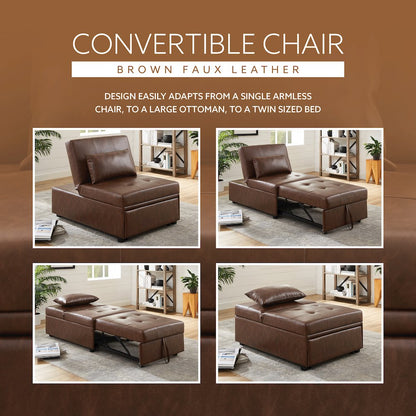 Boone Sofa Bed, Brown Faux Leather