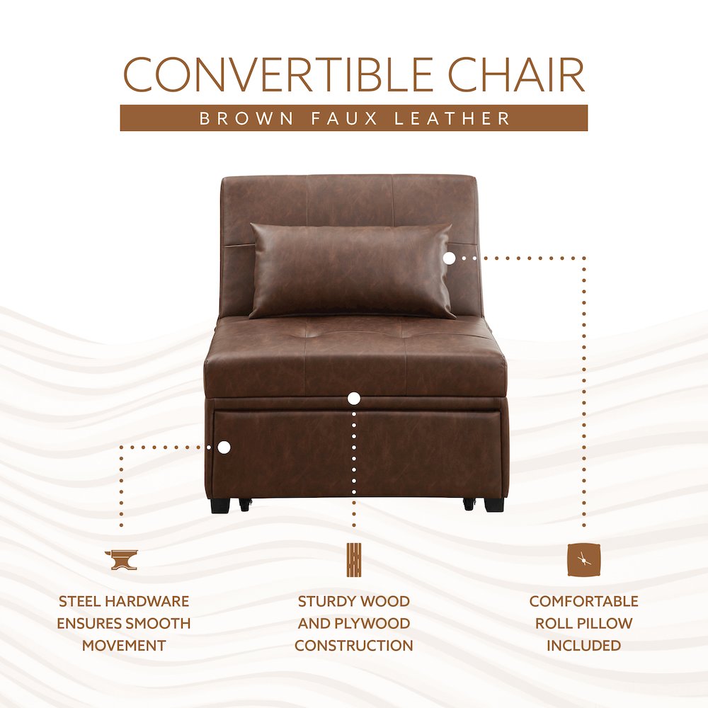 Boone Sofa Bed, Brown Faux Leather