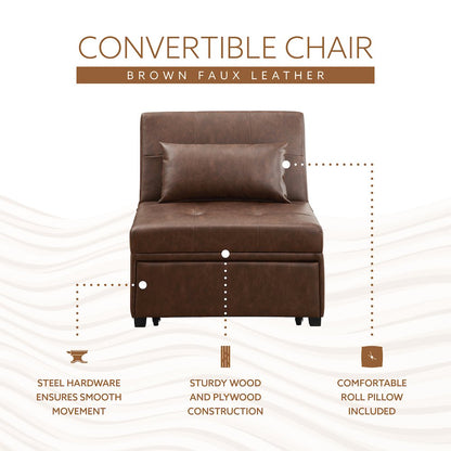 Boone Sofa Bed, Brown Faux Leather