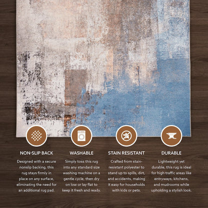 Washable Kyler Beige/Blue 3x5, Rug
