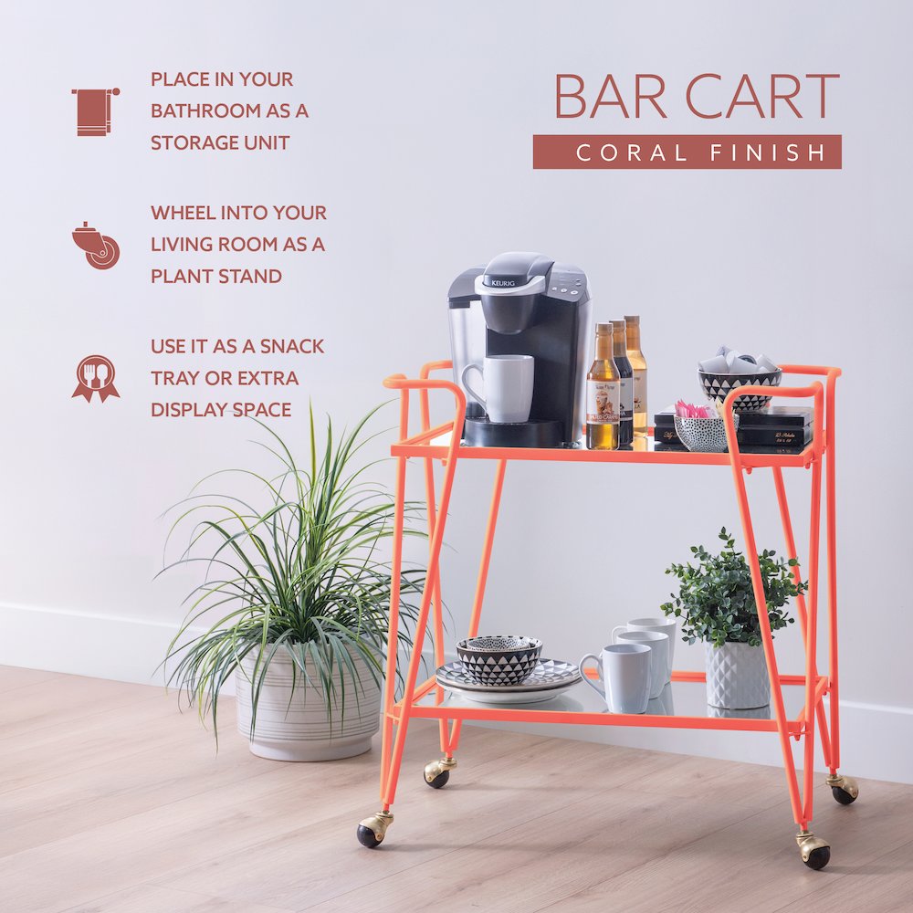 Coral Mid-Century Bar Cart