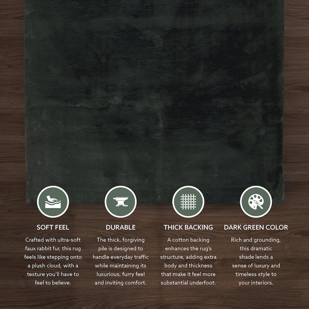 Maven Faux Rabbit Dark Green 3x5, Rug