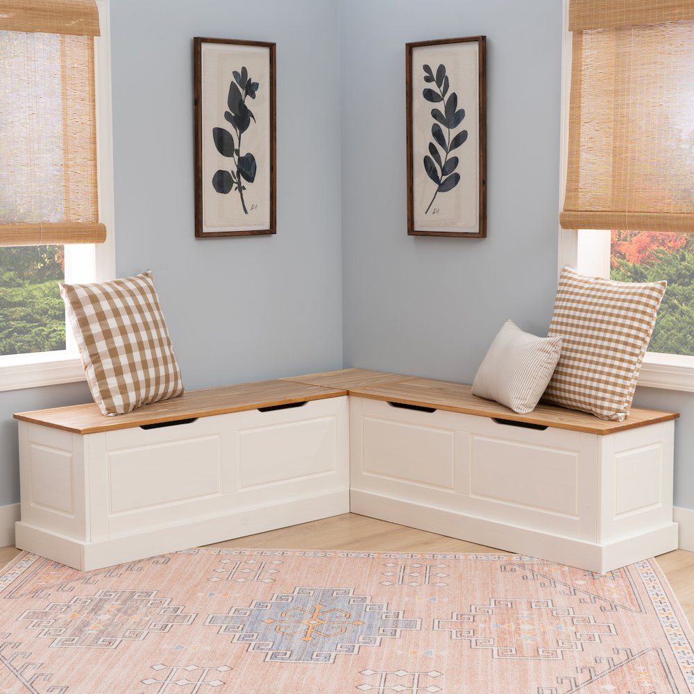 Tobin Backless Two Tone Breakfast Nook, Natural And White