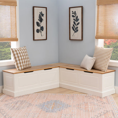 Tobin Backless Two Tone Breakfast Nook, Natural And White